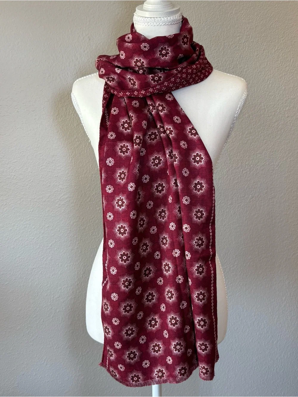 ROSI Collection 100% Silk Burgundy Floral Scarf 17